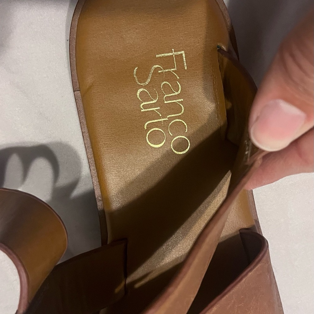 Franco Sarto Brown Leather Strappy Slingback Sandals - Picture 3 of 6